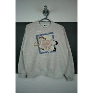 Vintage Sweatshirt 90s Gray Artistic Design Women's Large #637
